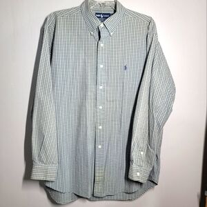 Ralph Lauren Men's Green Checkered Shirt Button Down Sz Large Cotton